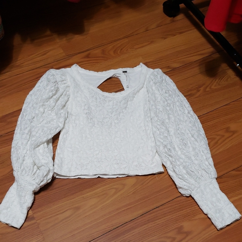 Free People Gothcore Elegant White Lace Baloon Sleeve Crop Women's XS Top
